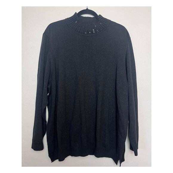 Quacker Factory Women's Long Sleeve Mock Neck Black Shimmer Sweater Size 3X - Picture 1 of 7
